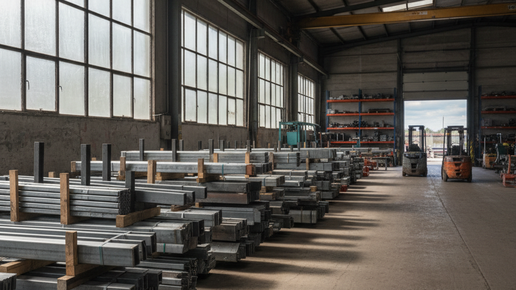 Custom metal guardrails ready for installation during industrial maintenance